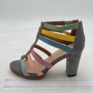 FSJ Women Chunky Mid High Heel Sandals Open Toe T-Strap Pumps Cutout Dress Party